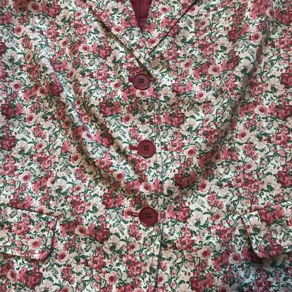 Talbots Blazer Size 16 Floral Pink 3/4 Sleeve Lined Button Front Collar - Picture 9 of 12